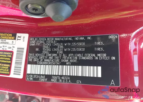 2024 Toyota Highlander Le/Xle/Xse/Limited/Platinum z USA, uszkodzony, nr VIN 5TDKDRBH3RS567947